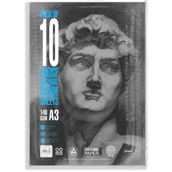 Anupam Cartridge Paper Loose Pack A3 - 140 GSM - 50 Sheets | Reliance Fine Art |A4 & A5Paper PacksPaper Packs A3