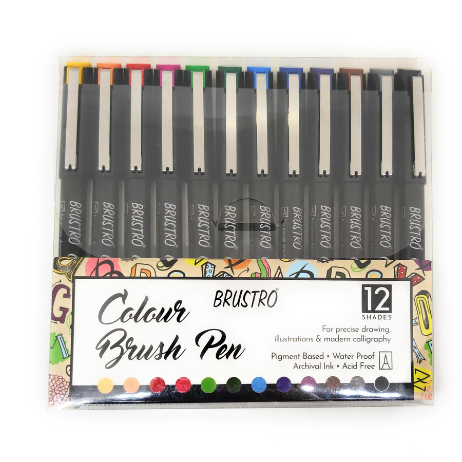 Brustro Colour Brush Pens Assorted Set of 12 | Reliance Fine Art |Illustration Pens & Brush Pens