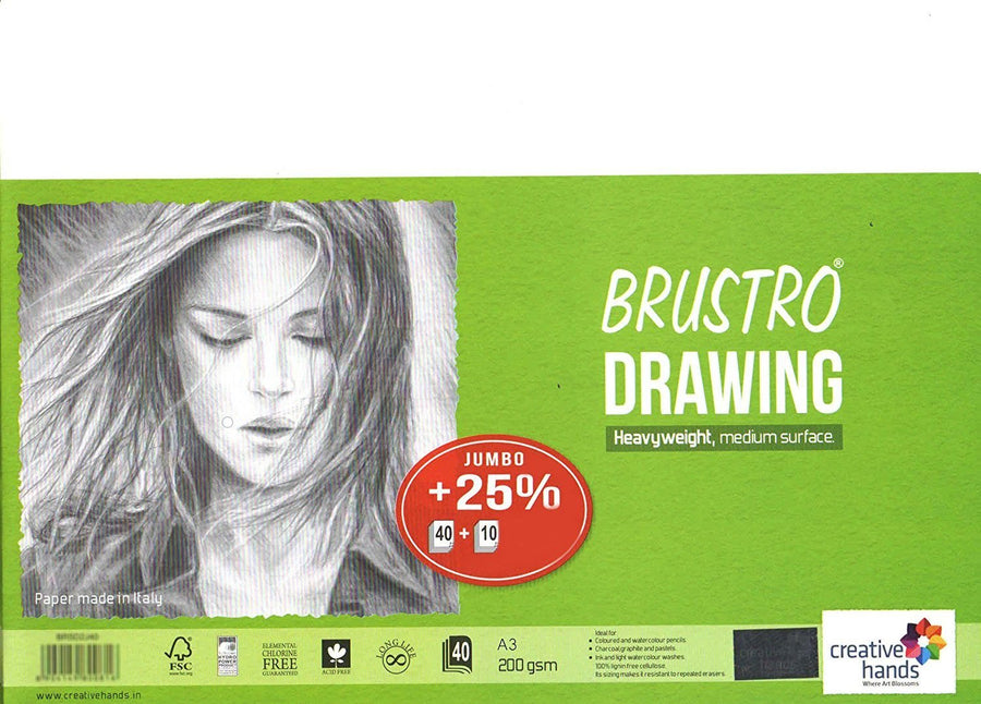 Brustro Drawing Sheets A4 Size 200 Gsm 9 Sheets | Reliance Fine Art |A4 & A5Paper PacksPaper Packs A3