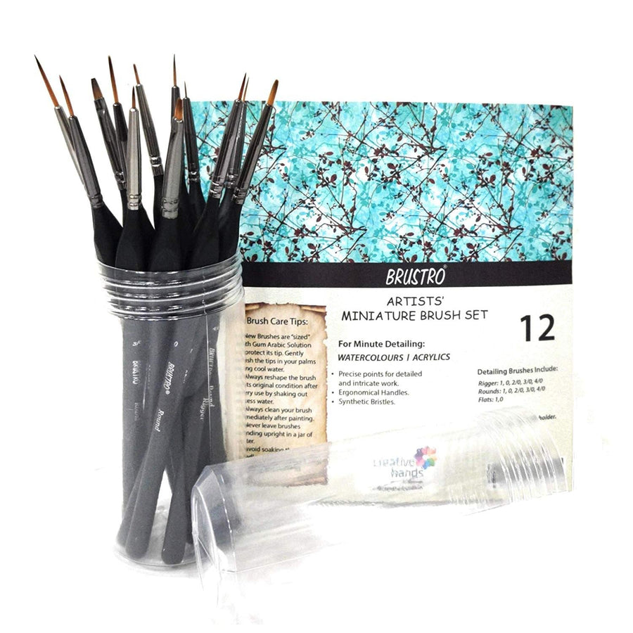 Brustro Miniature Brush Set of 12 with Brush Holder | Reliance Fine Art |Brush Sets