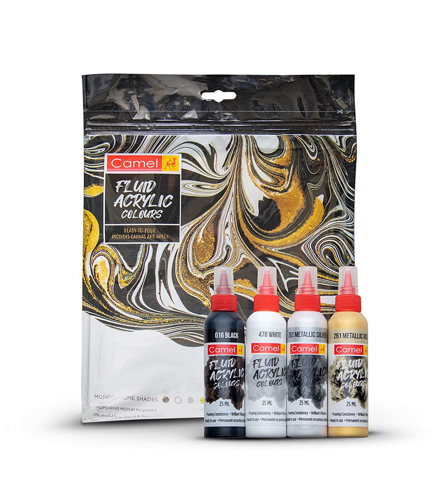 Camel Fluid Acrylic Colour Kit (Monochrome Shades) | Reliance Fine Art |Acrylic PaintsCamel Fluid Acrylic Paint 60 MLResin and Pouring Mediums & Sets