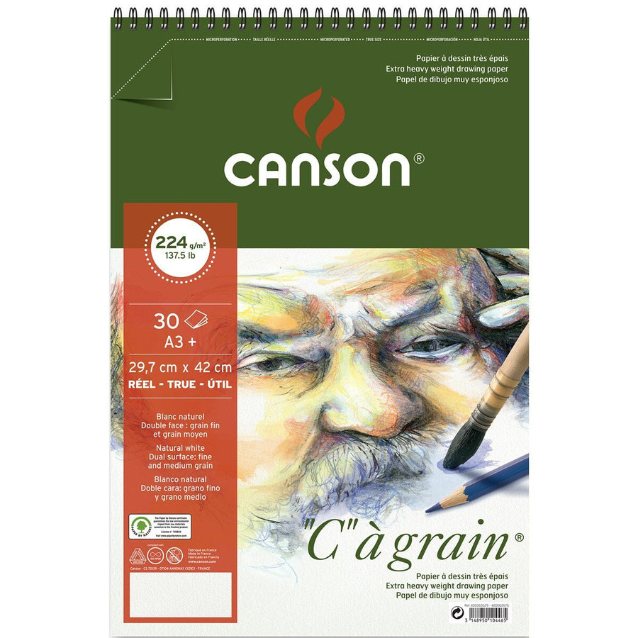 Canson "C"a` Grain Pad 224gsm Size-29.7x42cm-A3+ Spiral Bound | Reliance Fine Art |Art PadsSketch Pads & Papers