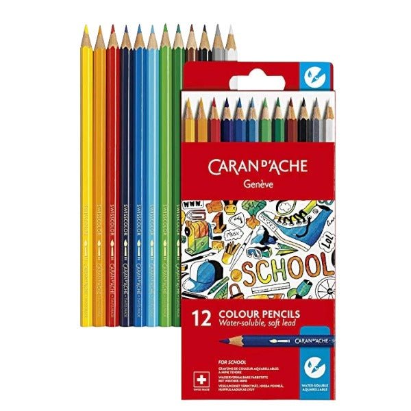 CaranD'ache 12 Colour Pencils - Watersoluble soft lead (1290.312) | Reliance Fine Art |Sketching Pencils Sets