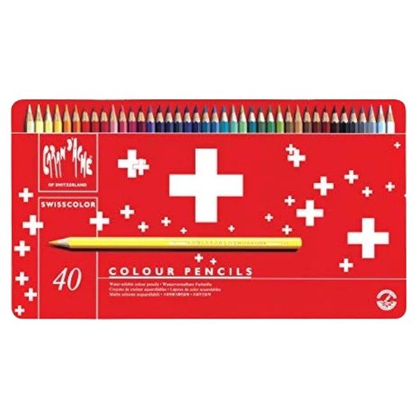 CaranD'ache Swisscolor Watercolour Pencils set of 40 (1285.740) | Reliance Fine Art |Sketching Pencils Sets
