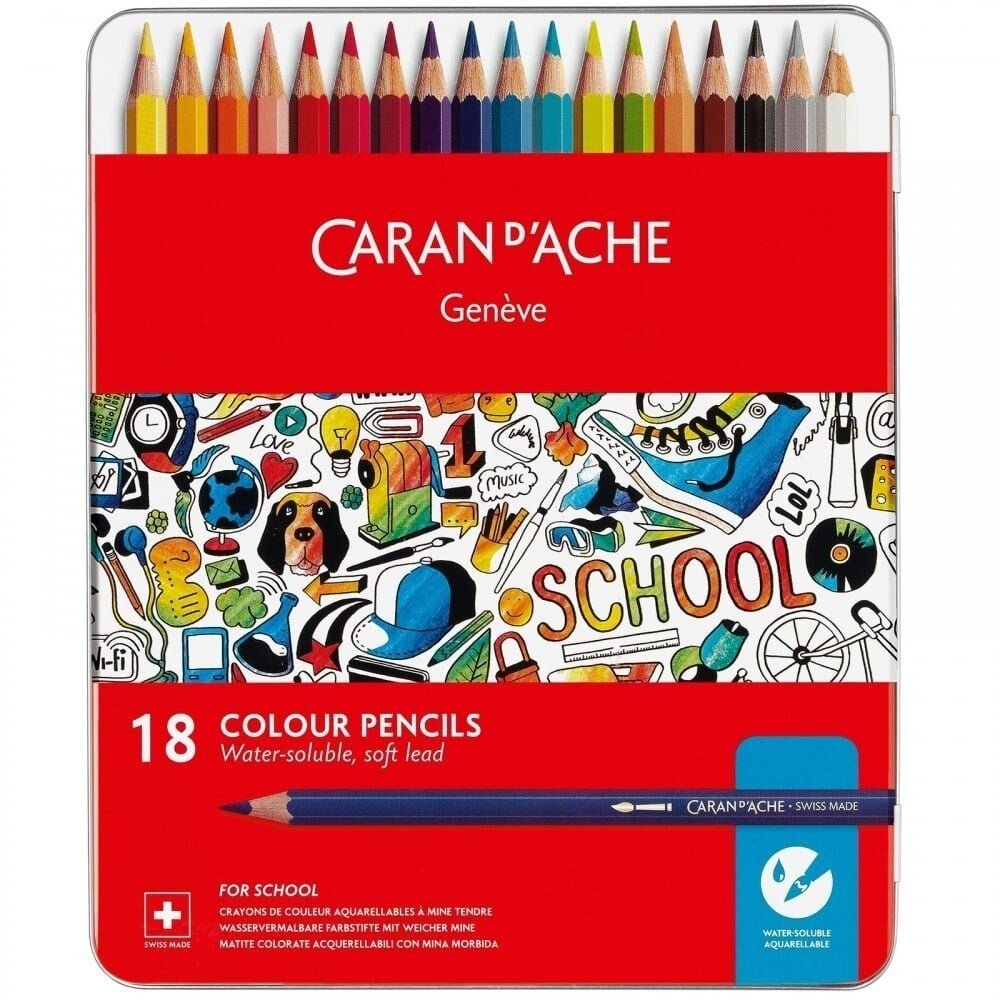 CaranD'ache Water Soluble Colour Pencils - Set of 18 (1290.318) | Reliance Fine Art |Sketching Pencils Sets
