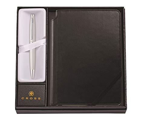 Cross Calais Satin Chrome Ball Pen with Journal AT-01112-16/1M | Reliance Fine Art |PensStationery