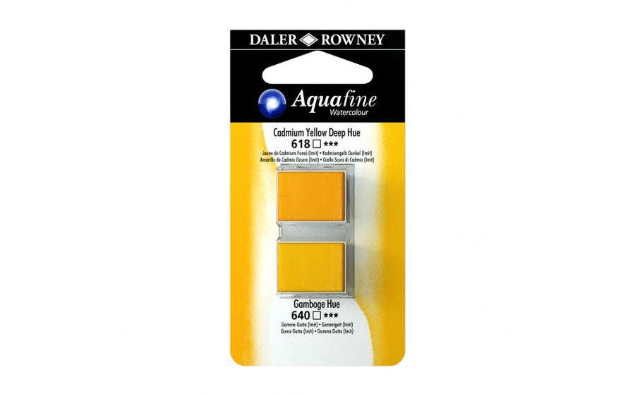 Daler-Rowney Aquafine Watercolour - Half Pan Twin Set - Cadmium Yellow Deep Hue/Gamboge Hue | Reliance Fine Art |Daler Rowney Aquafine Watercolor Half PansWater ColorWatercolor Paint