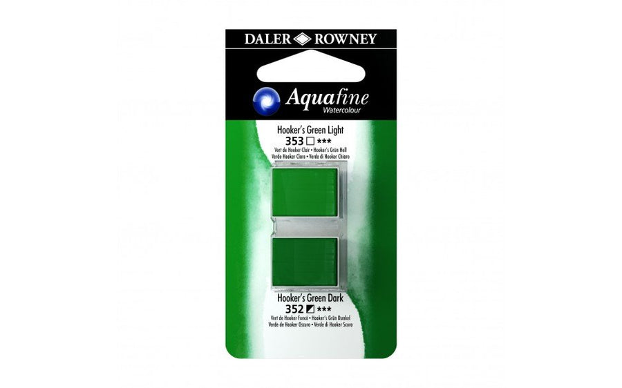 Daler-Rowney Aquafine Watercolour - Half Pan Twin Set - Hooker`s Green Light/Hooker`s Green Dark | Reliance Fine Art |Daler Rowney Aquafine Watercolor Half PansWater ColorWatercolor Paint