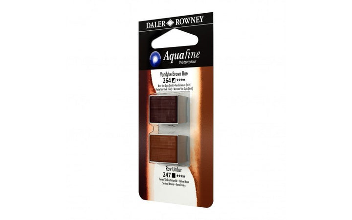 Daler-Rowney Aquafine Watercolour - Half Pan Twin Set - Vandyke Brown Hue/Raw Umber | Reliance Fine Art |Daler Rowney Aquafine Watercolor Half PansWater ColorWatercolor Paint