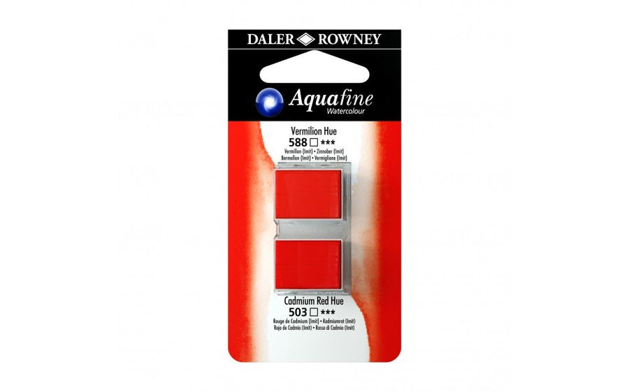 Daler-Rowney Aquafine Watercolour - Half Pan Twin Set - Vermilion Hue/Cadmium Red Hue | Reliance Fine Art |Daler Rowney Aquafine Watercolor Half PansWater ColorWatercolor Paint