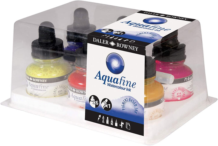 Daler & Rowney Aquafine Watercolour Ink Set of 6 (29.5 ML) | Reliance Fine Art |Artist InksWatercolour Brushes