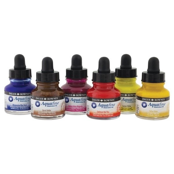 Daler & Rowney Aquafine Watercolour Ink Set of 6 (29.5 ML) | Reliance Fine Art |Artist InksWatercolour Brushes