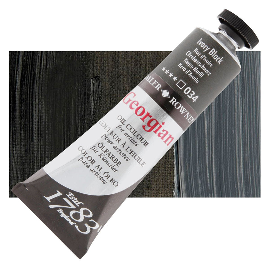 Daler Rowney Georgian Oil 38 ML Ivory Black (034) | Reliance Fine Art |Daler & Rowney Georgian Oil ColoursOil Paints
