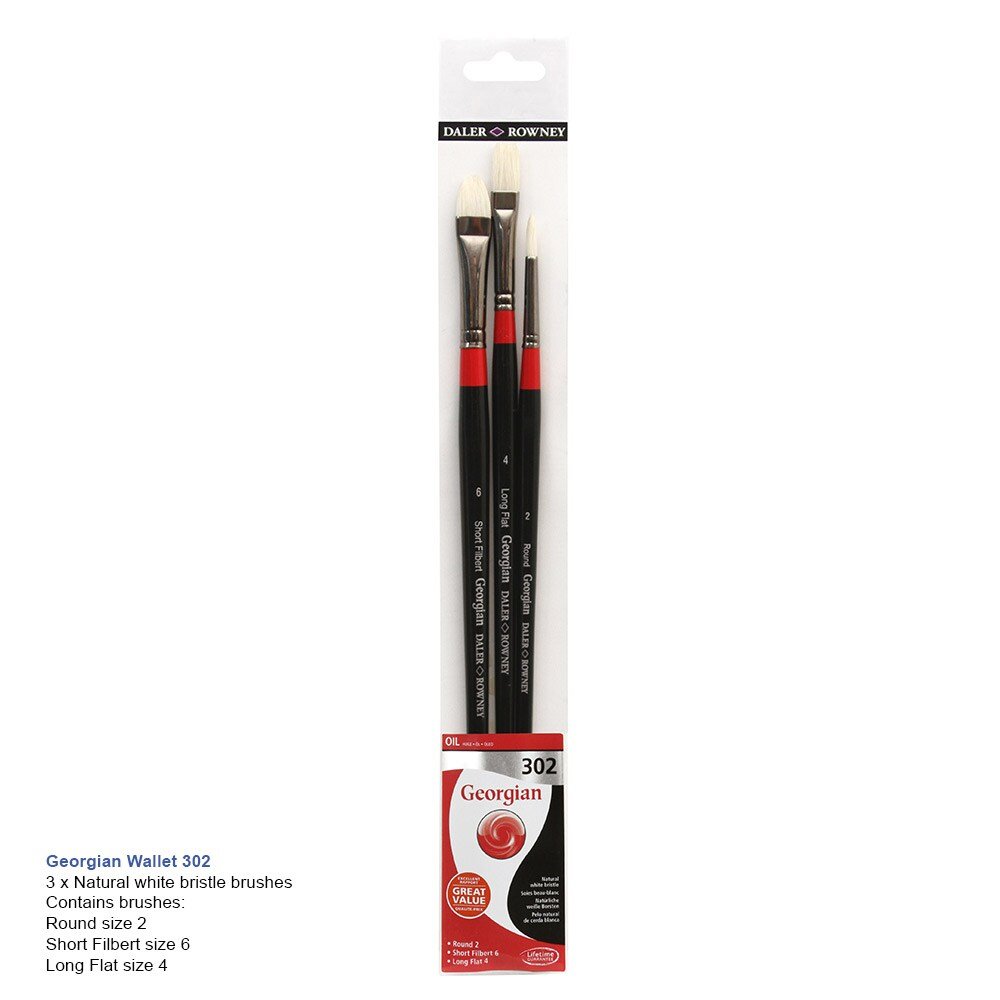 Daler Rowney Georgian Oil Brush Wallet Set Of 3 (302) | Reliance Fine Art |Brush SetsDaler Rowney Georgian Brushes
