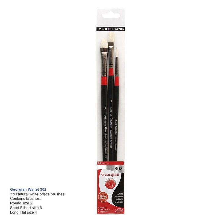 Daler Rowney Georgian Oil Brush Wallet Set Of 3 (302) | Reliance Fine Art |Brush SetsDaler Rowney Georgian Brushes