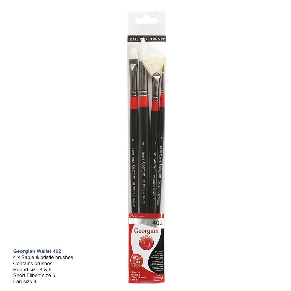 Daler Rowney Georgian Oil Brush Wallet Set Of 4 (402) | Reliance Fine Art |Brush SetsDaler Rowney Georgian Brushes