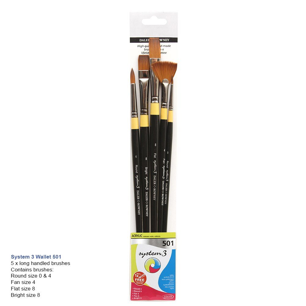 Daler & Rowney System3 Acrylic Brush Set of 5 (501) | Reliance Fine Art |Acrylic Paint BrushesBrush SetsDaler Rowney System3 Brushes