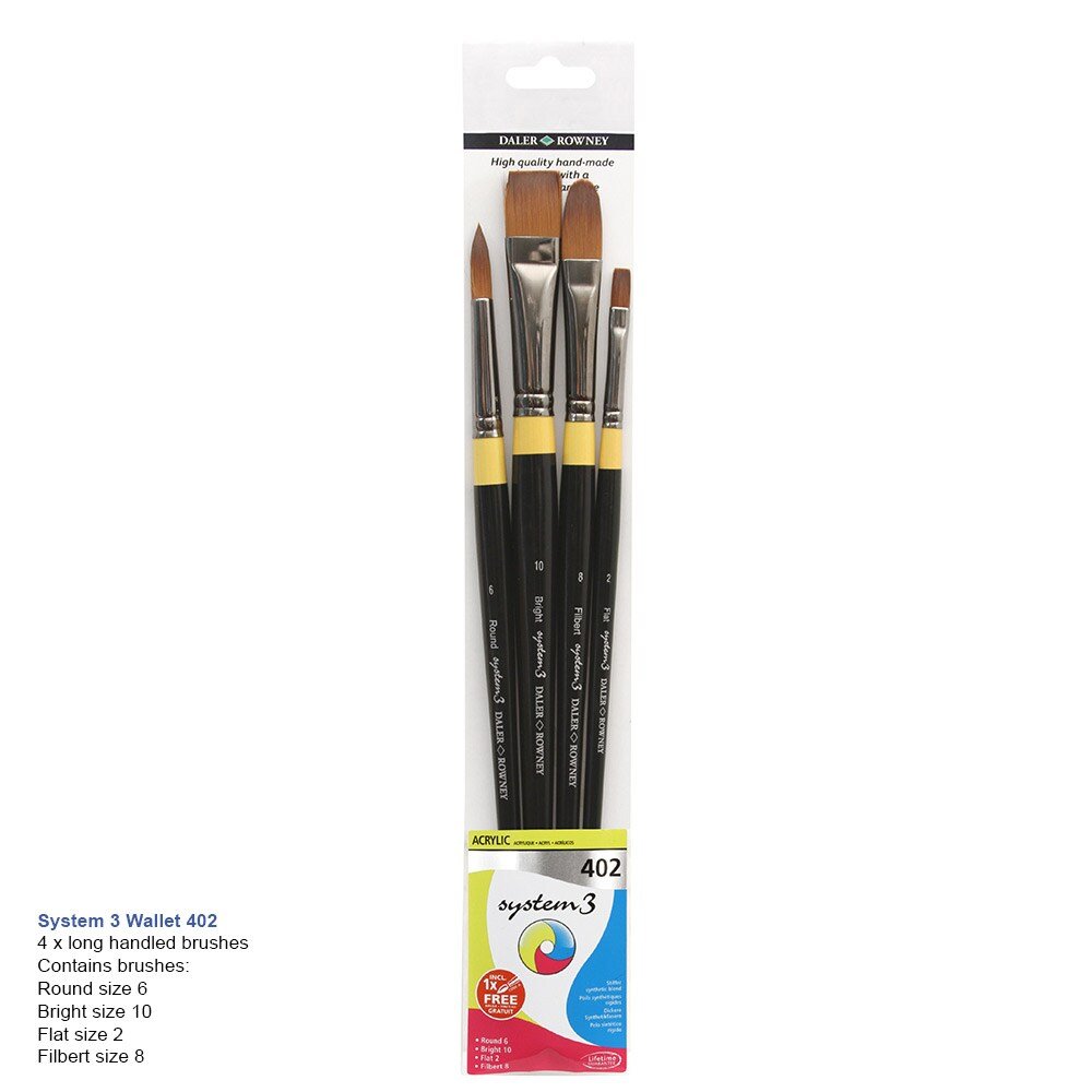 Daler & Rowney System3 LH Acrylic Brush Set of 4 (402) | Reliance Fine Art |Acrylic Paint BrushesBrush SetsDaler Rowney System3 Brushes