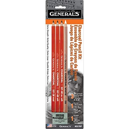 Generals Charcoal Sketch Set of 4 & 1 Eraser (557BP) | Reliance Fine Art |Charcoal & GraphiteSketching Pencils Sets