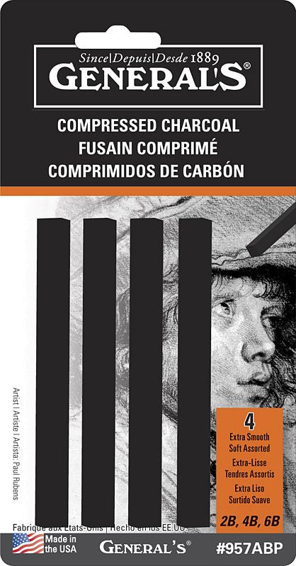 General`s Compressed Charcoal Sticks Set of 4 (957ABP) | Reliance Fine Art |Charcoal & Graphite