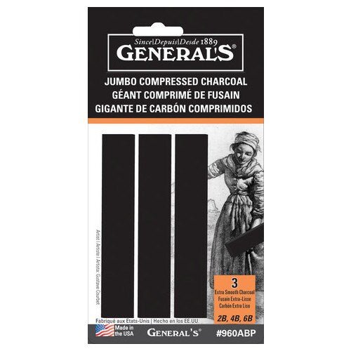 General`s Jumbo Compressed Charcoal Sticks Set of 3 (960ABP) | Reliance Fine Art |Charcoal & Graphite