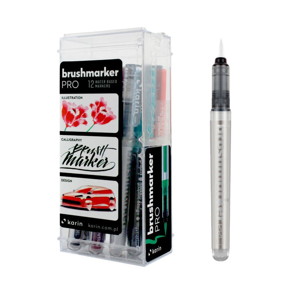 Karin Brushmarker PRO 12 pcs Set 11 Basic Colours+blender (27C1) | Reliance Fine Art |Illustration Pens & Brush PensMarkers