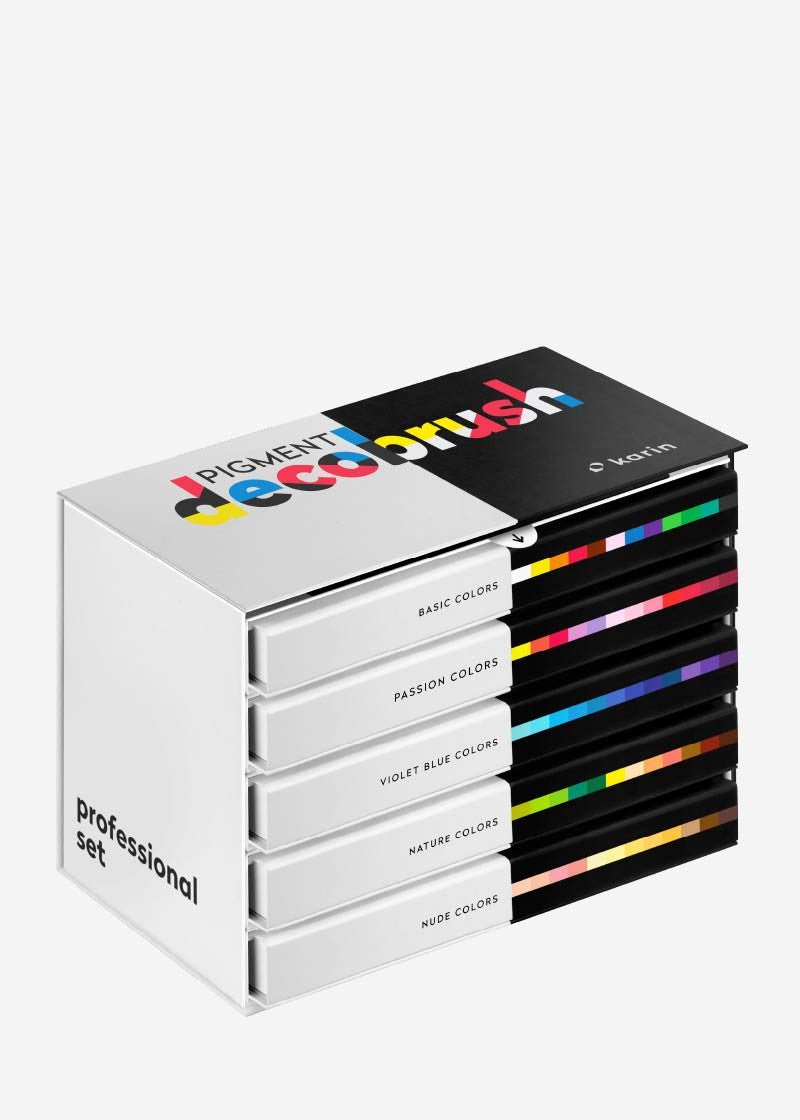 Karin PIGMENT decobrush PROFESSIONAL Set 60 pcs. (Basic, Passion, Violet-Blue, Nature, Nude) (29C9) | Reliance Fine Art |Illustration Pens & Brush PensMarkersPaint Markers