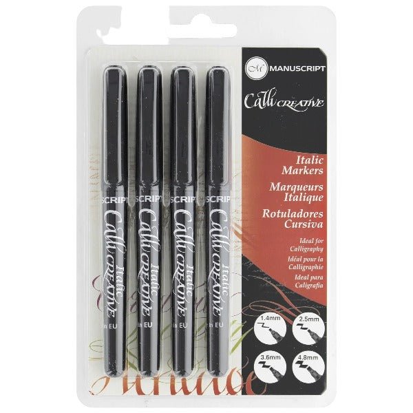 Manuscript Callicreative Black Italic Marker Set of 4 (1.4, 2.5, 3.6, 4.8mm) | Reliance Fine Art |Calligraphy & Lettering