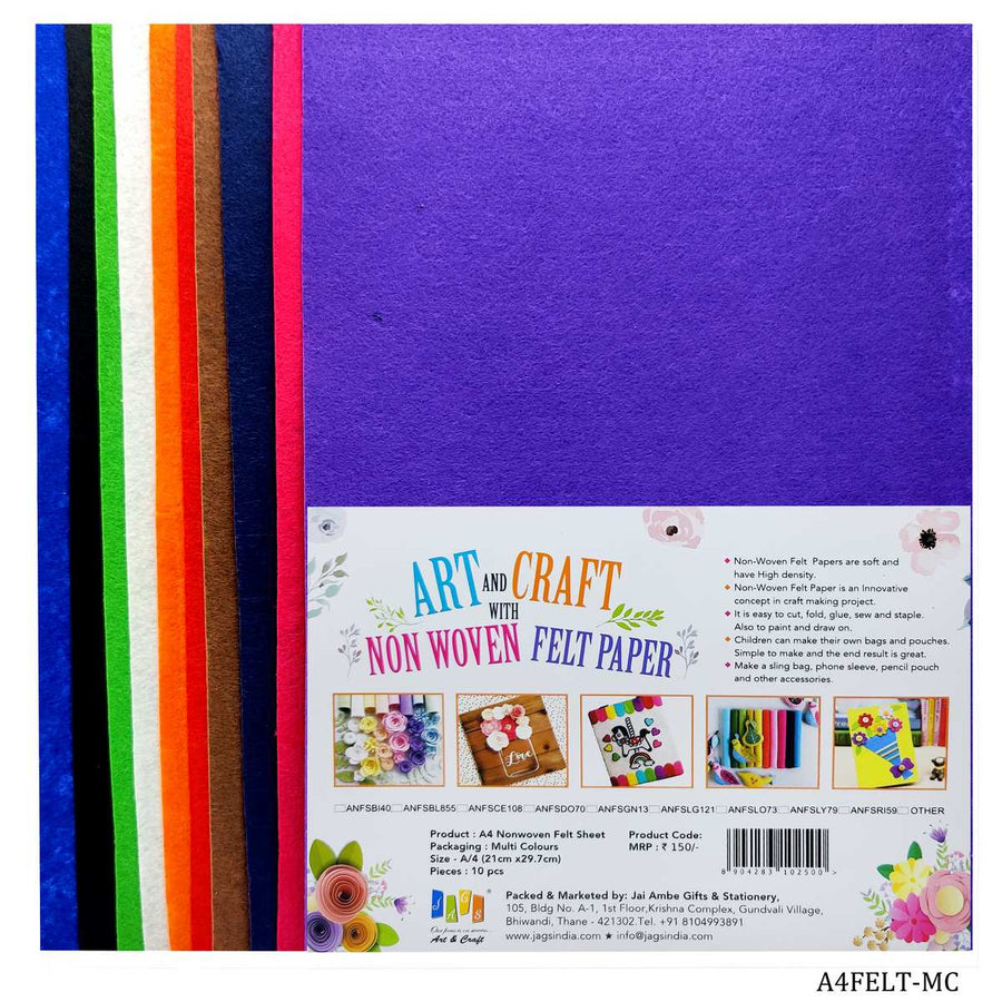 Nonwoven Felt Paper Multi Color Pack of 10 Sheets A4 (A4FELT-MC) | Reliance Fine Art |A4 & A5Paper PacksPaper Packs A3