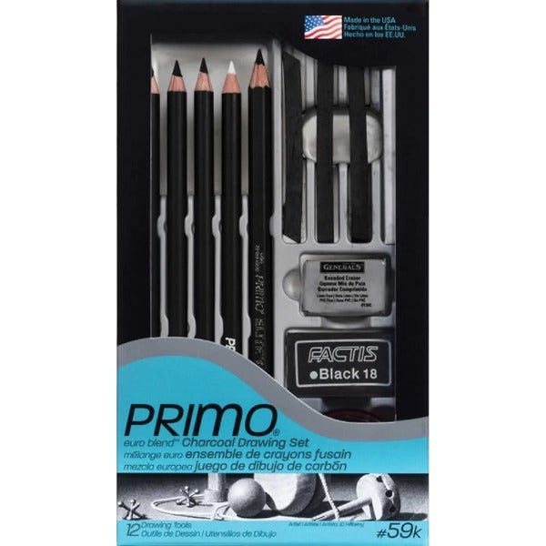Primo Euro Blend Charcoal Drawing Set (#59k) | Reliance Fine Art |Charcoal & GraphiteSketching Pencils Sets