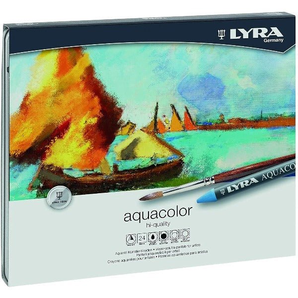 Rembrandt Lyra Artists Aquacolor Water Soluble Wax Pastels Set of 24 in Metal Box (L5611240) | Reliance Fine Art |PastelsSketching Pencils Sets