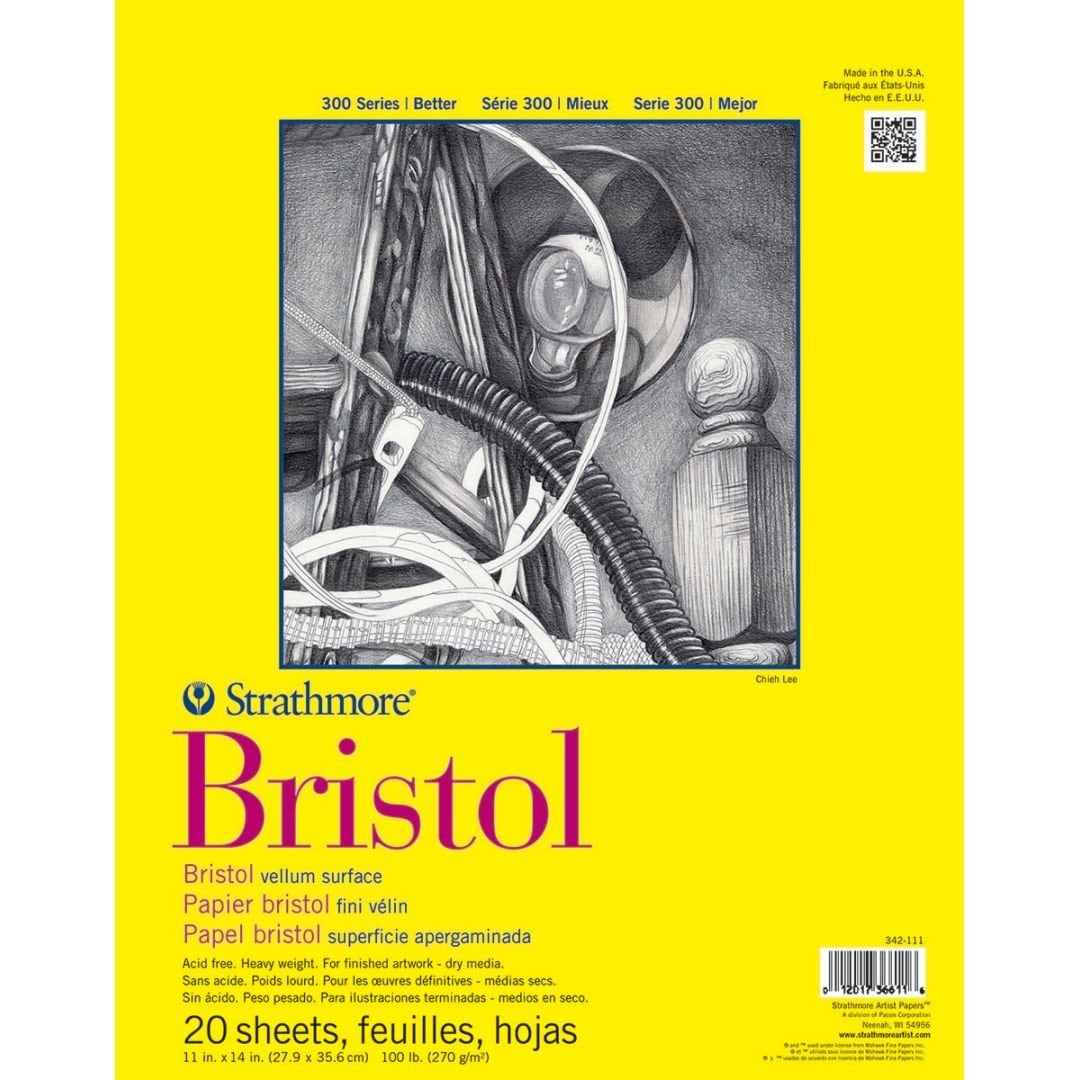 STRATHMORE 300 SERIES BRISTOL PAD VELLUM 20 sheets GSM 270, 27.9 x 35.6 cm (P342-111) | Reliance Fine Art |Art PadsSketch Pads & Papers